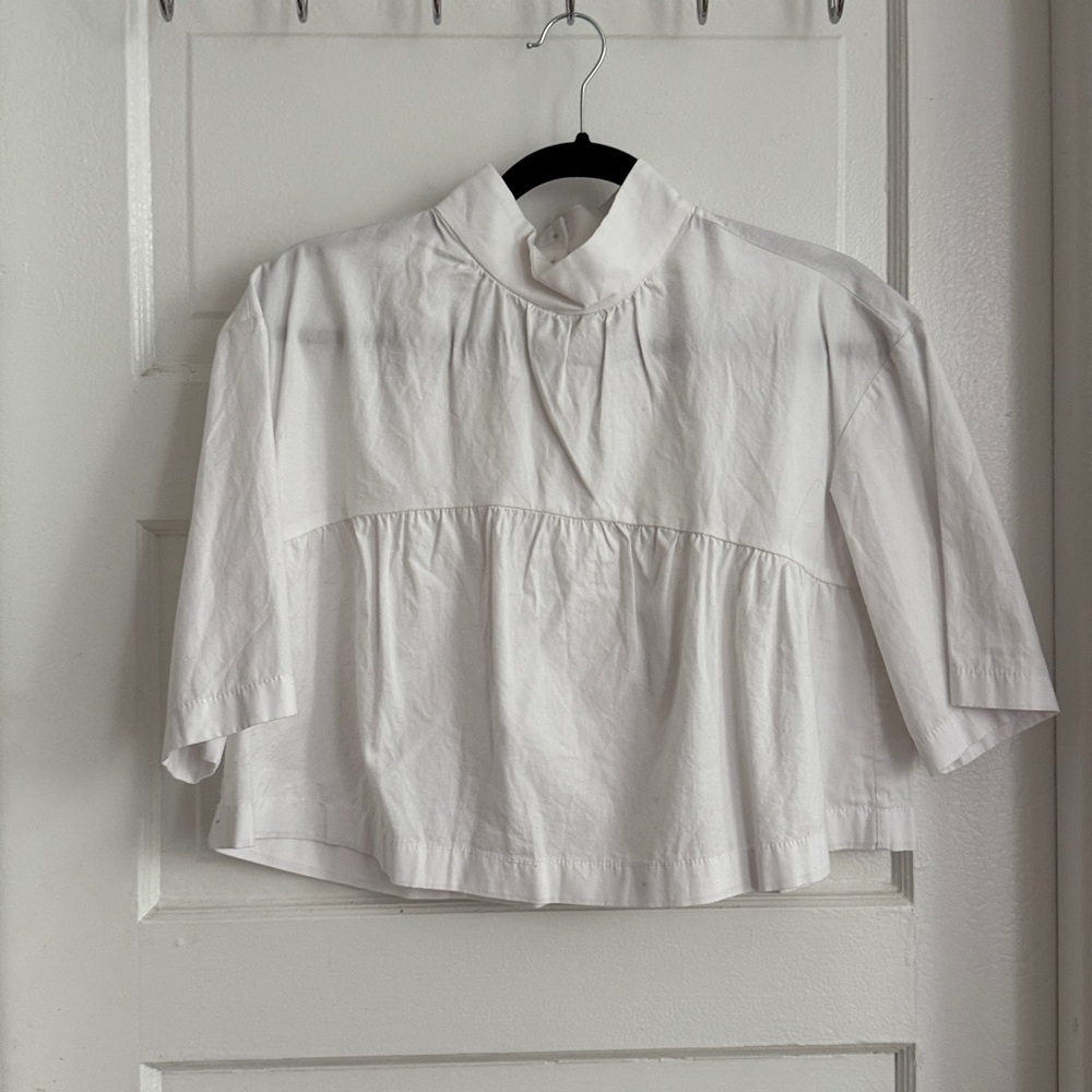 Everlane Classic White Blouse - the tiered mockneck